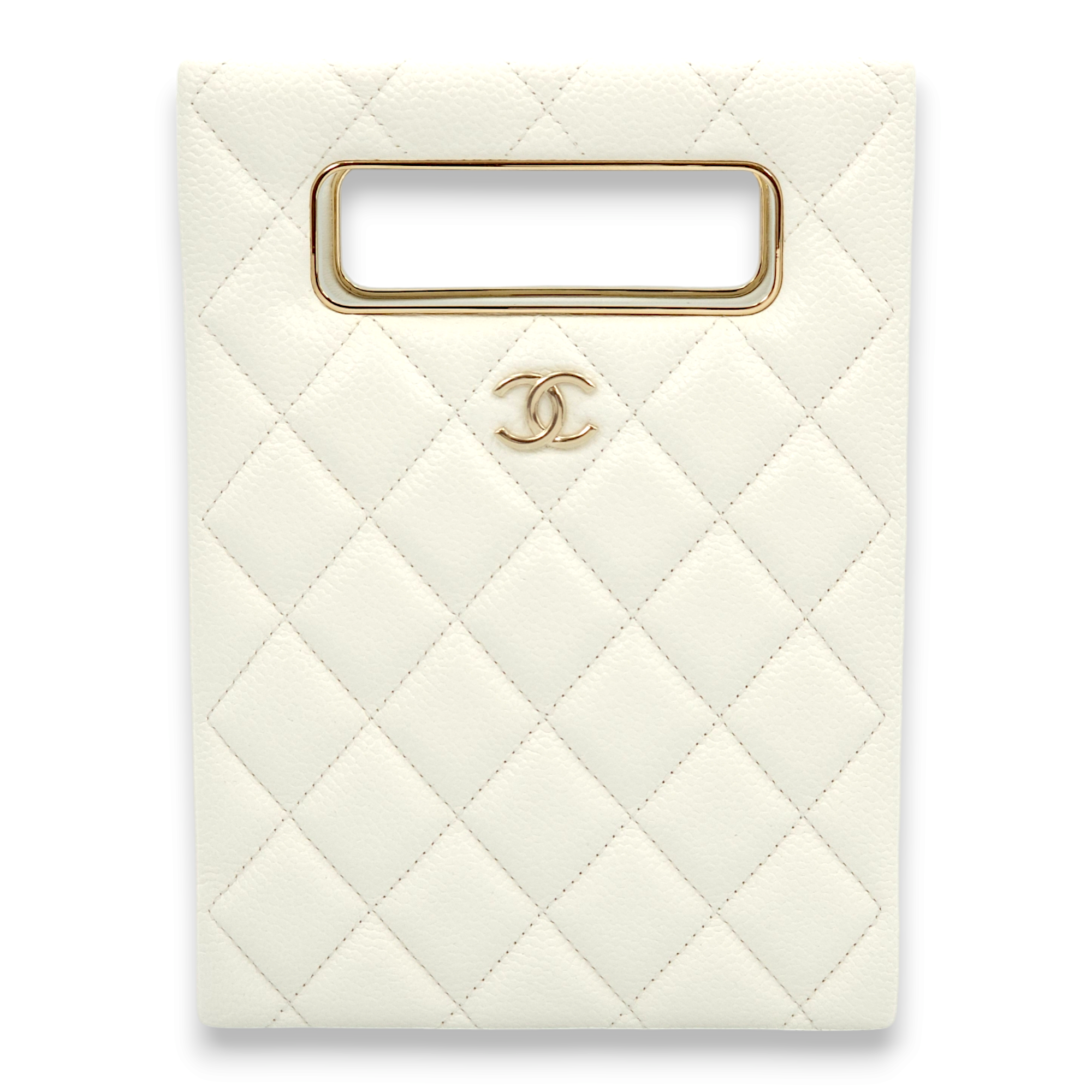 Chanel Quilted Vertical Evening Chain White Crossbody Bag in