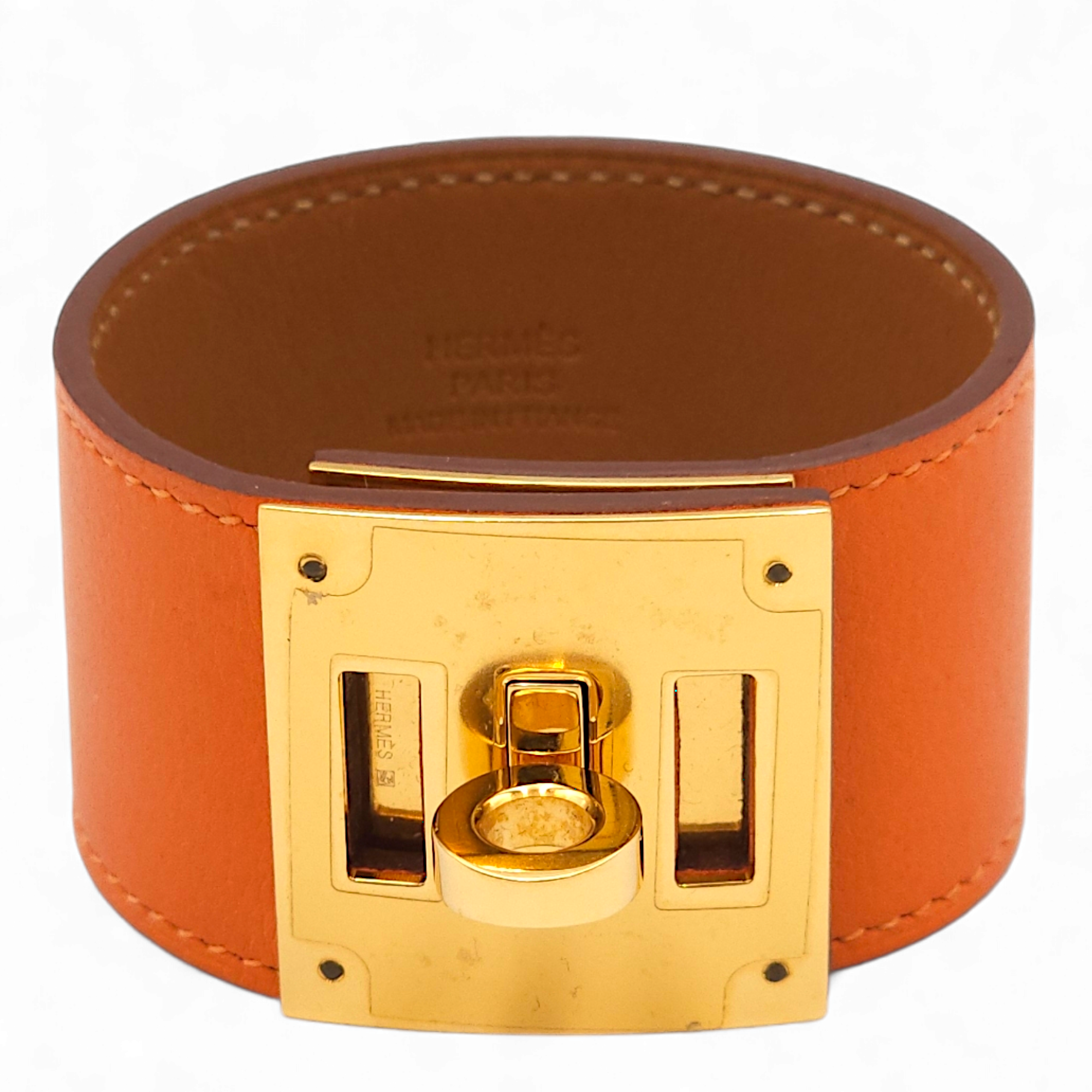 Hermès Kelly Dog Orange Bracelet in Swift, Gold hardware Singapore