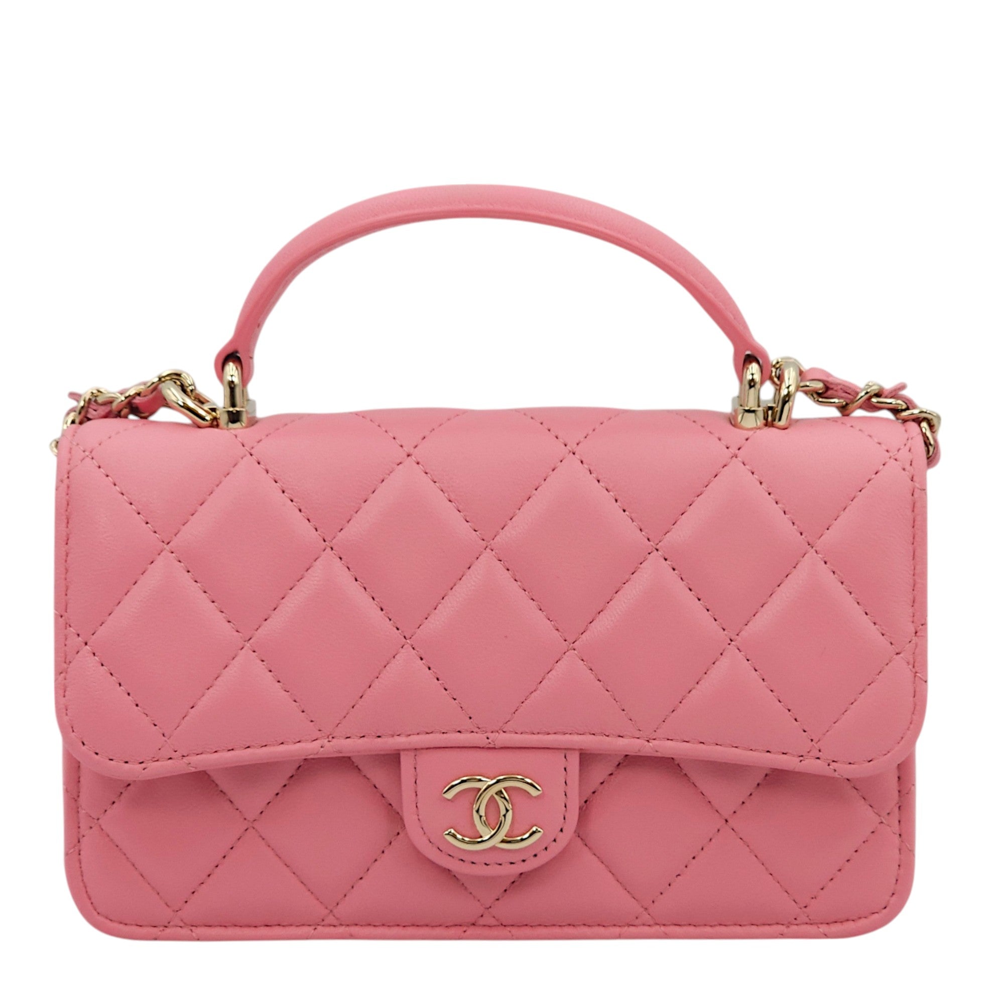 chanel pink quilted handbag