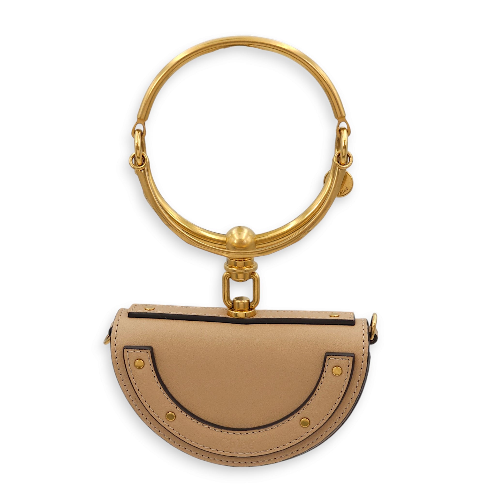 Nile Bracelet Minaudiere Small Beige Shoulder Bag in Calfskin Gold ha