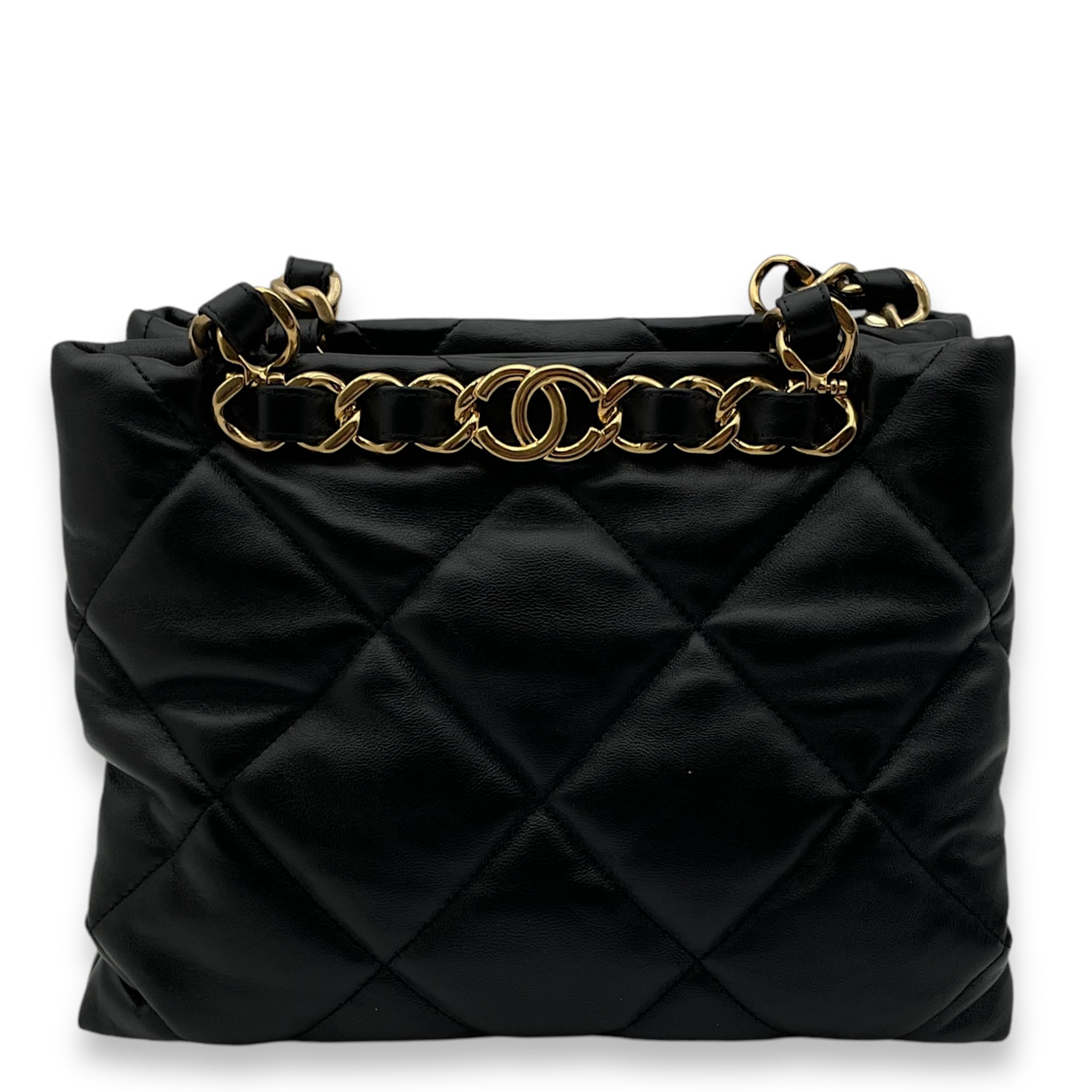 Quilted Shopping Small Black Tote Bag in Lambskin Gold hardware