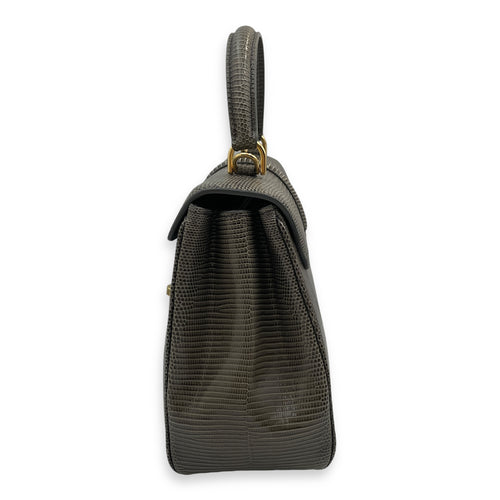 Small 16 Bag 23x18x10cm Grey Top Handle Bag in Water Monitor Lizard, Gold hardware