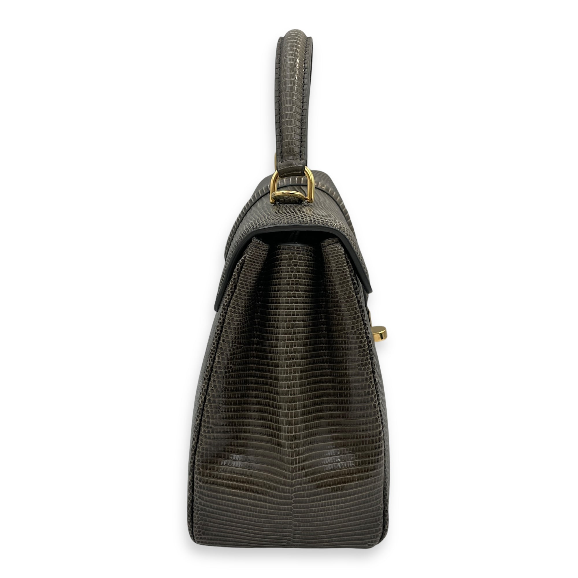 Small 16 Bag 23x18x10cm Grey Top Handle Bag in Water Monitor Lizard, Gold hardware