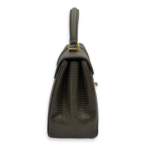 Small 16 Bag 23x18x10cm Grey Top Handle Bag in Water Monitor Lizard, Gold hardware
