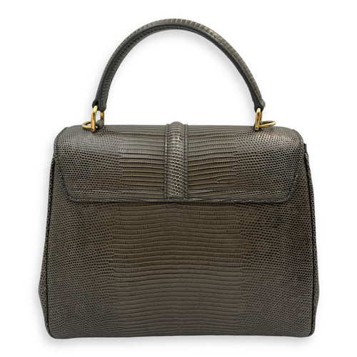Small 16 Bag 23x18x10cm Grey Top Handle Bag in Water Monitor Lizard, Gold hardware