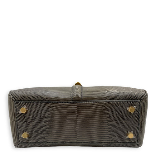 Small 16 Bag 23x18x10cm Grey Top Handle Bag in Water Monitor Lizard, Gold hardware