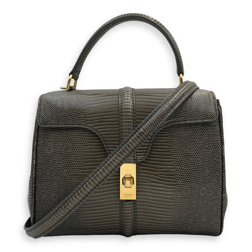 Small 16 Bag 23x18x10cm Grey Top Handle Bag in Water Monitor Lizard, Gold hardware