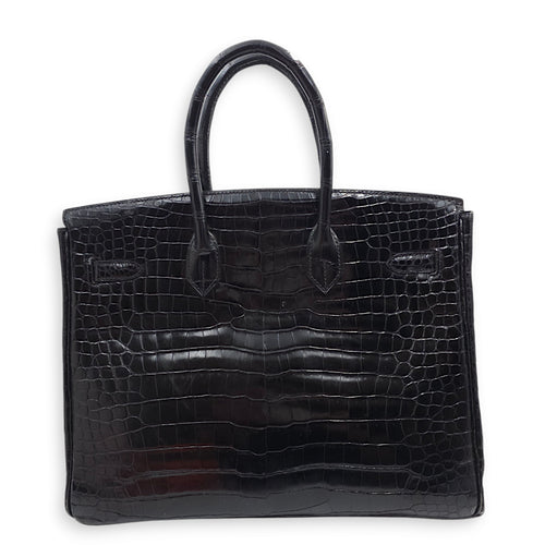 Birkin 35 Black in Shiny Porosus, Palladium hardware