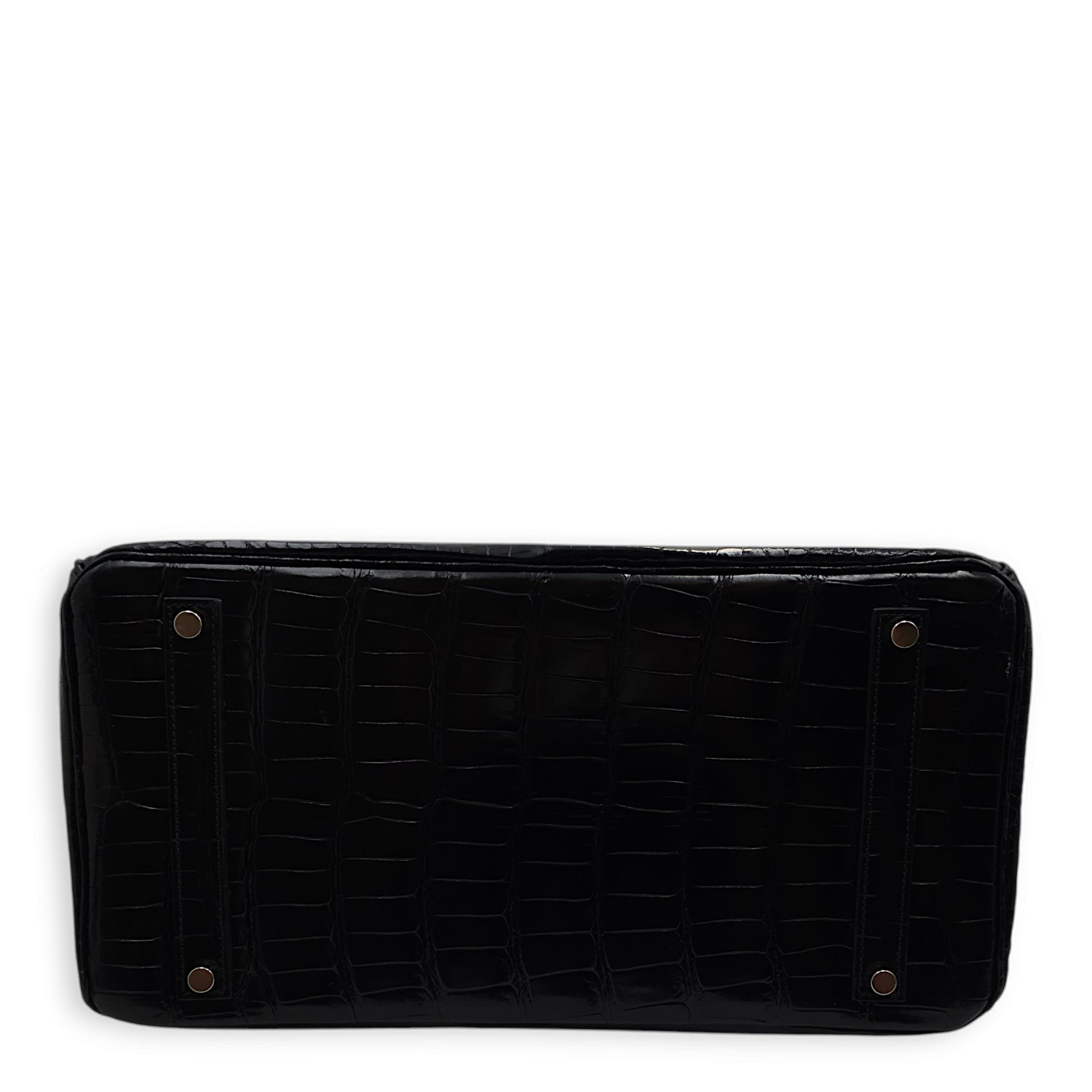 Birkin 35 Black in Shiny Porosus, Palladium hardware