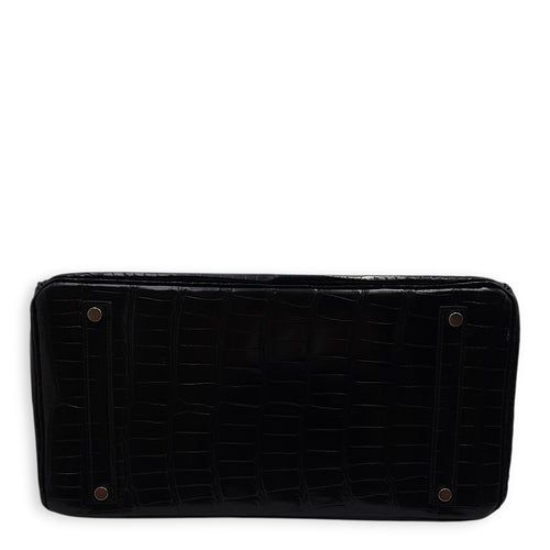 Birkin 35 Black in Shiny Porosus, Palladium hardware