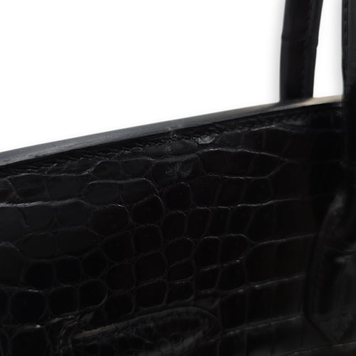 Birkin 35 Black in Shiny Porosus, Palladium hardware