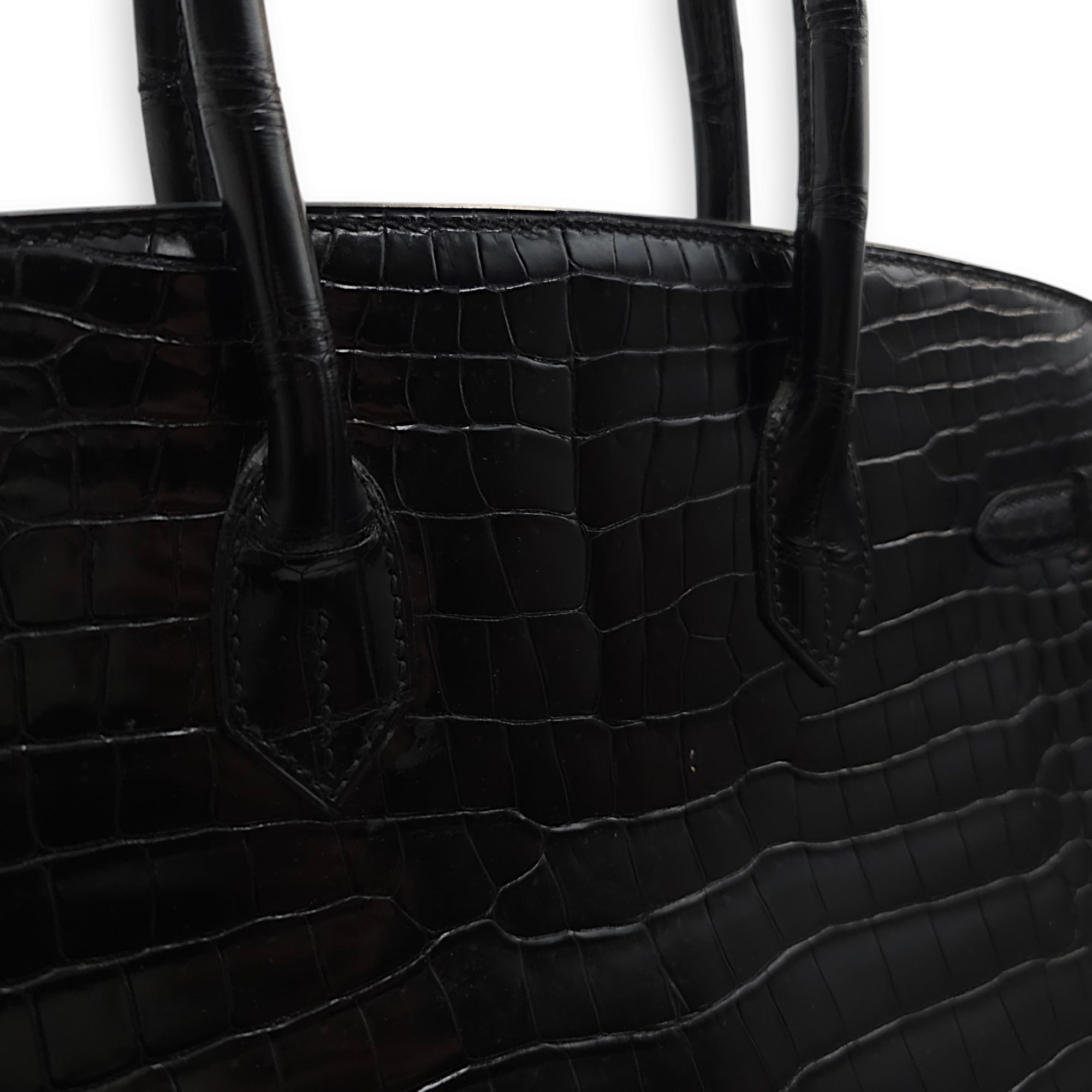 Birkin 35 Black in Shiny Porosus, Palladium hardware