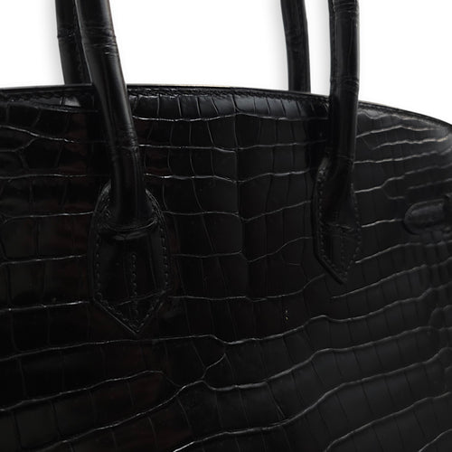 Birkin 35 Black in Shiny Porosus, Palladium hardware