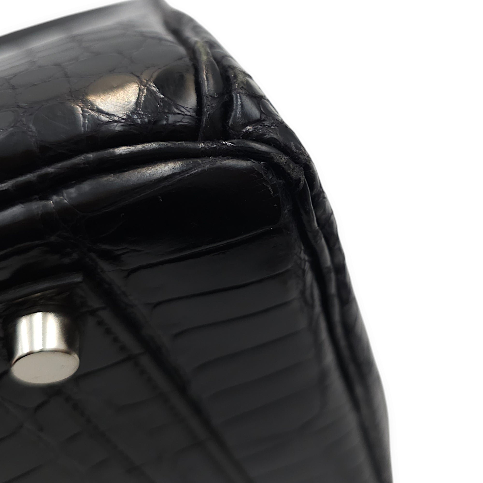 Birkin 35 Black in Shiny Porosus, Palladium hardware