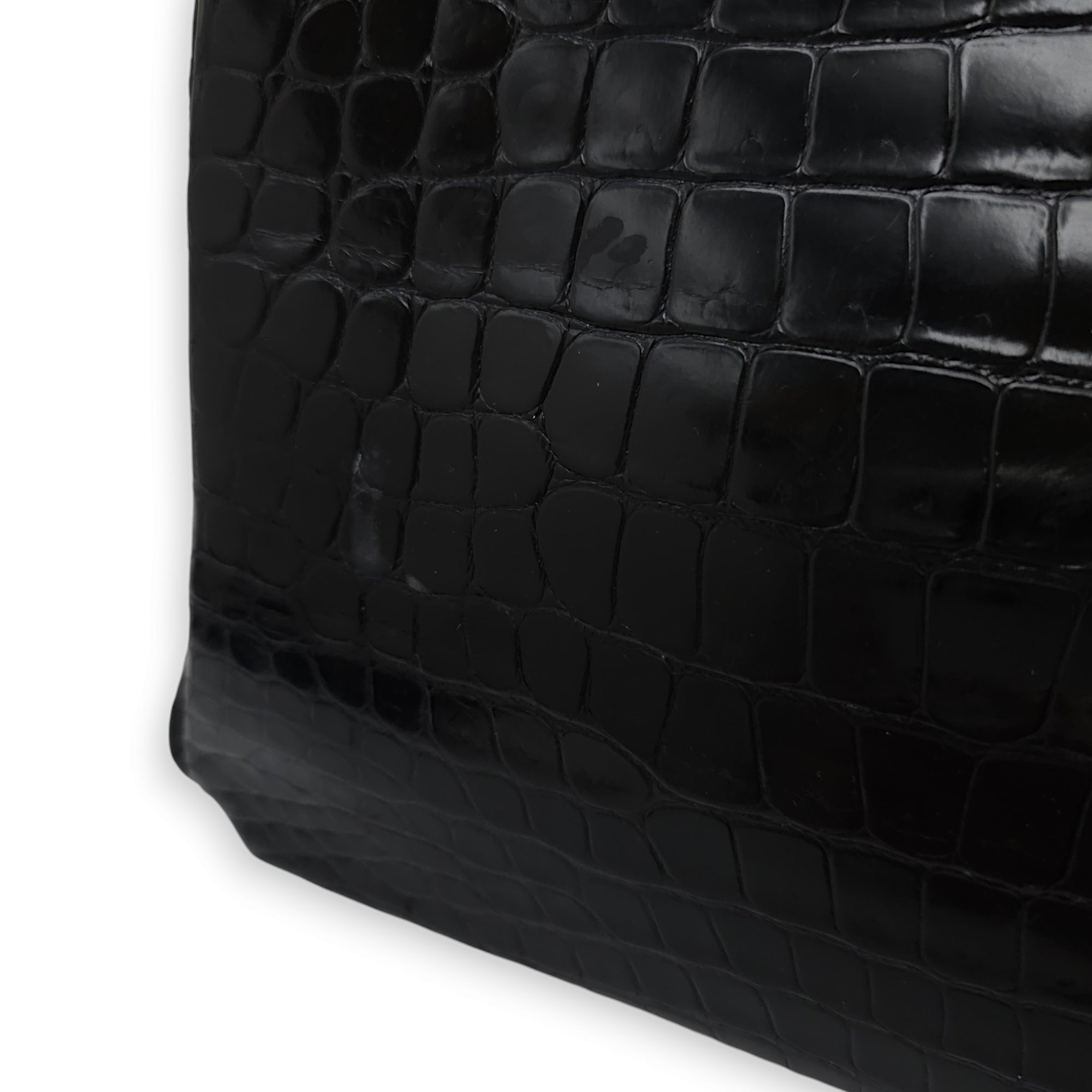 Birkin 35 Black in Shiny Porosus, Palladium hardware