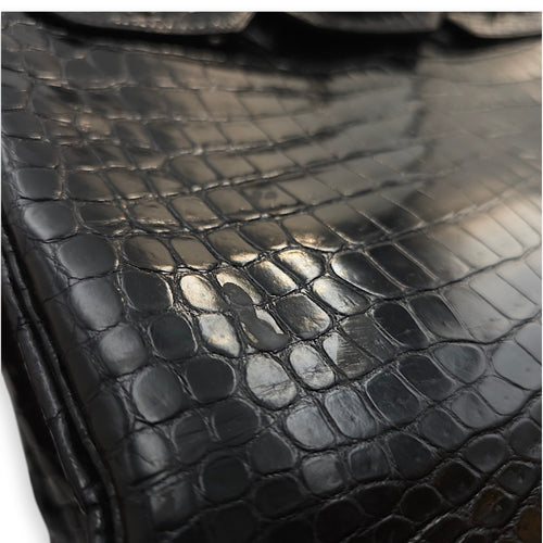 Birkin 35 Black in Shiny Porosus, Palladium hardware