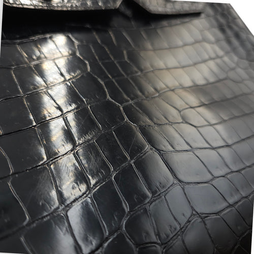 Birkin 35 Black in Shiny Porosus, Palladium hardware