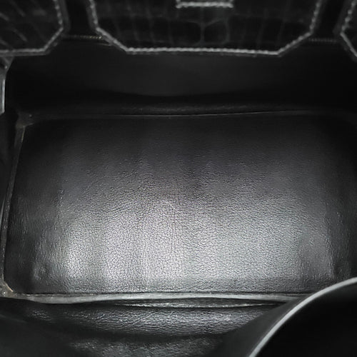 Birkin 35 Black in Shiny Porosus, Palladium hardware