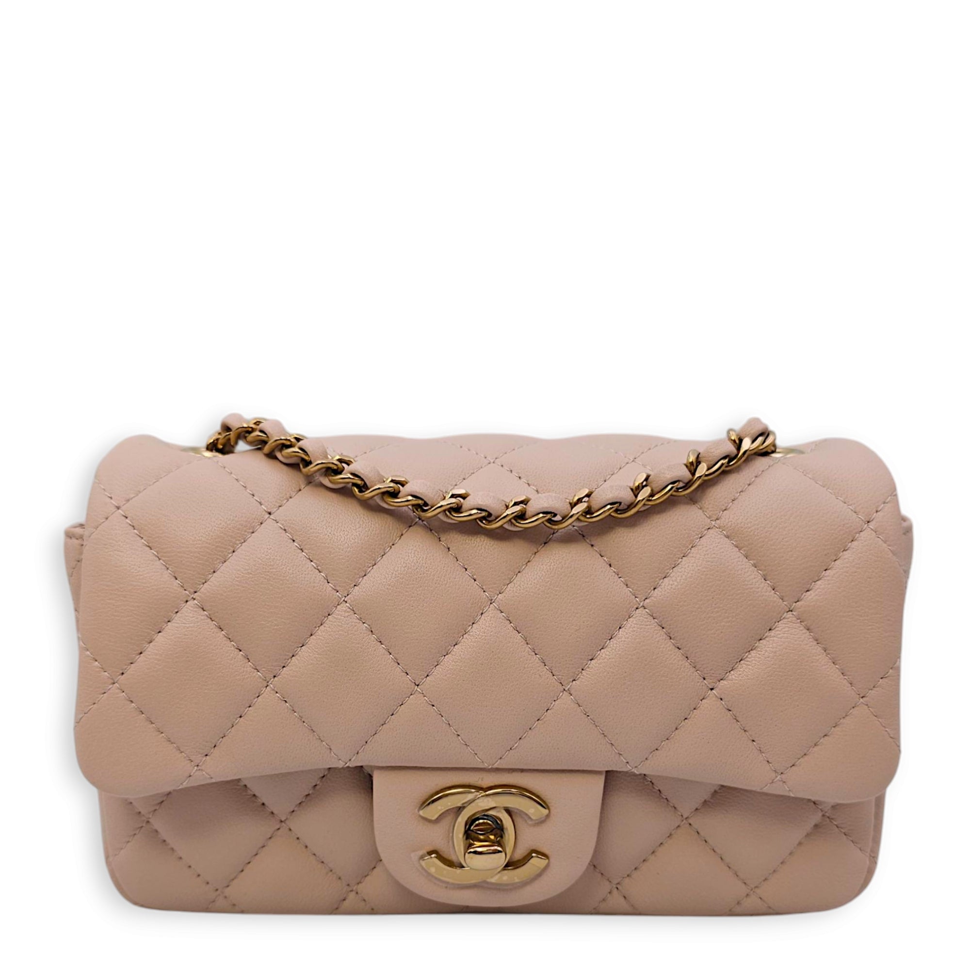 Classic Rectangle Mini Clair Crossbody Bag in Lambskin Gold hardware