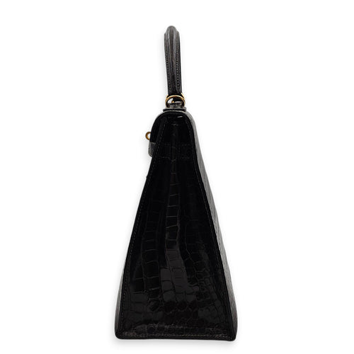 Sellier Kelly 32 Graphite in Shiny Porosus, Gold hardware
