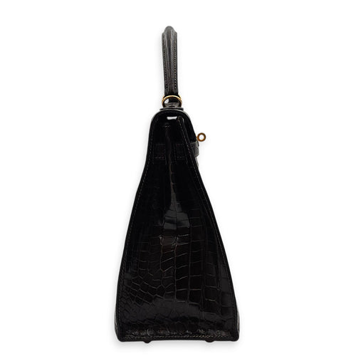 Sellier Kelly 32 Graphite in Shiny Porosus, Gold hardware