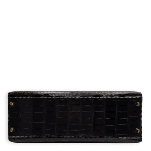 Sellier Kelly 32 Graphite in Shiny Porosus, Gold hardware