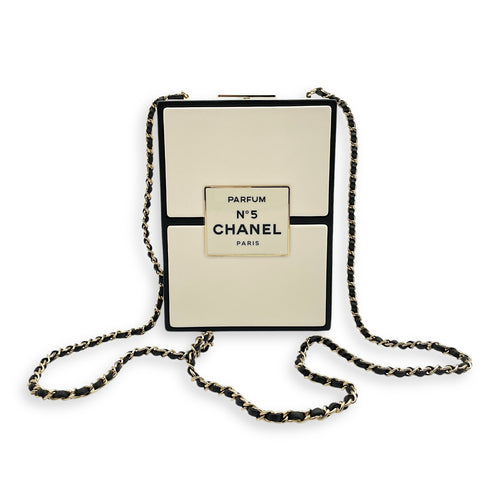Chanel No.5 Parfum Box Black/White Evening Clutch, Gold hardware