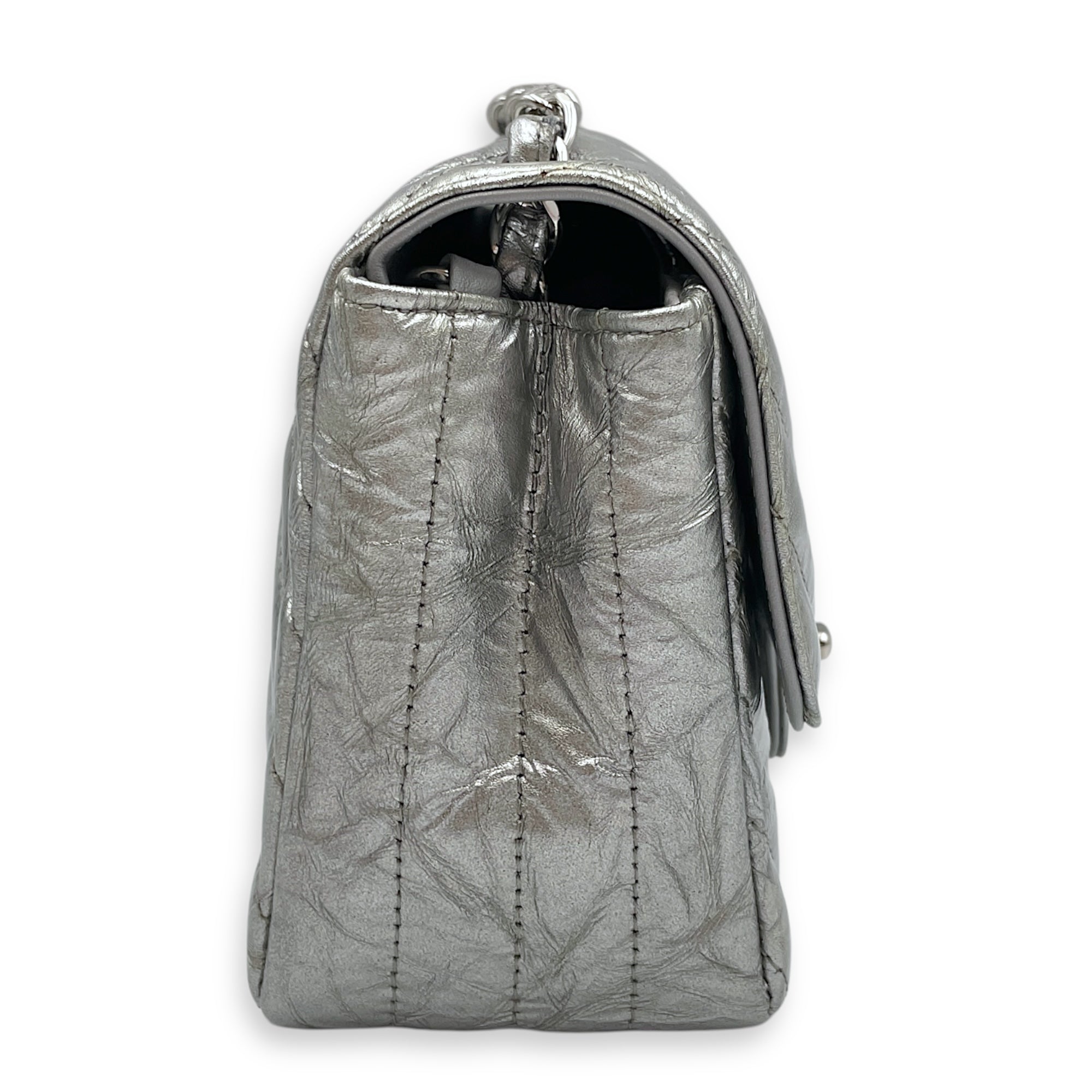 Chevron Mini Square Mini Silver Crossbody Bag in Patent Leather, Silver hardware