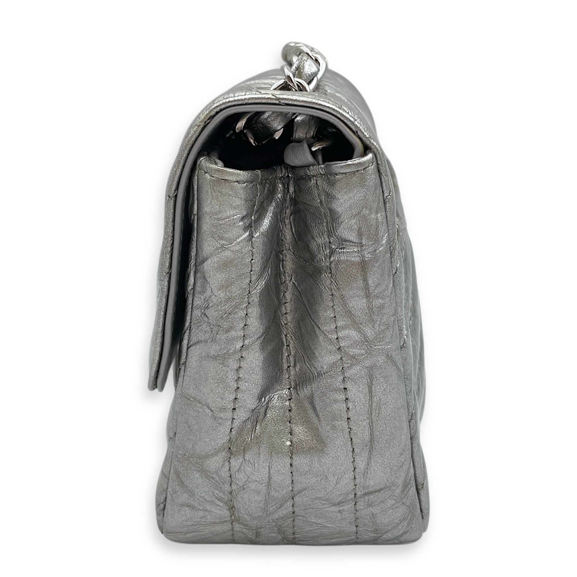 Chevron Mini Square Mini Silver Crossbody Bag in Patent Leather, Silver hardware