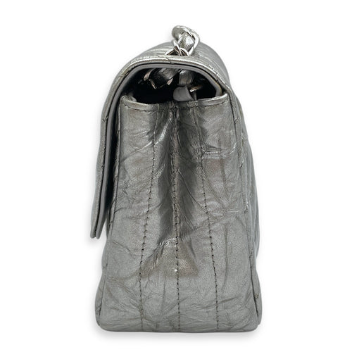Chevron Mini Square Mini Silver Crossbody Bag in Patent Leather, Silver hardware