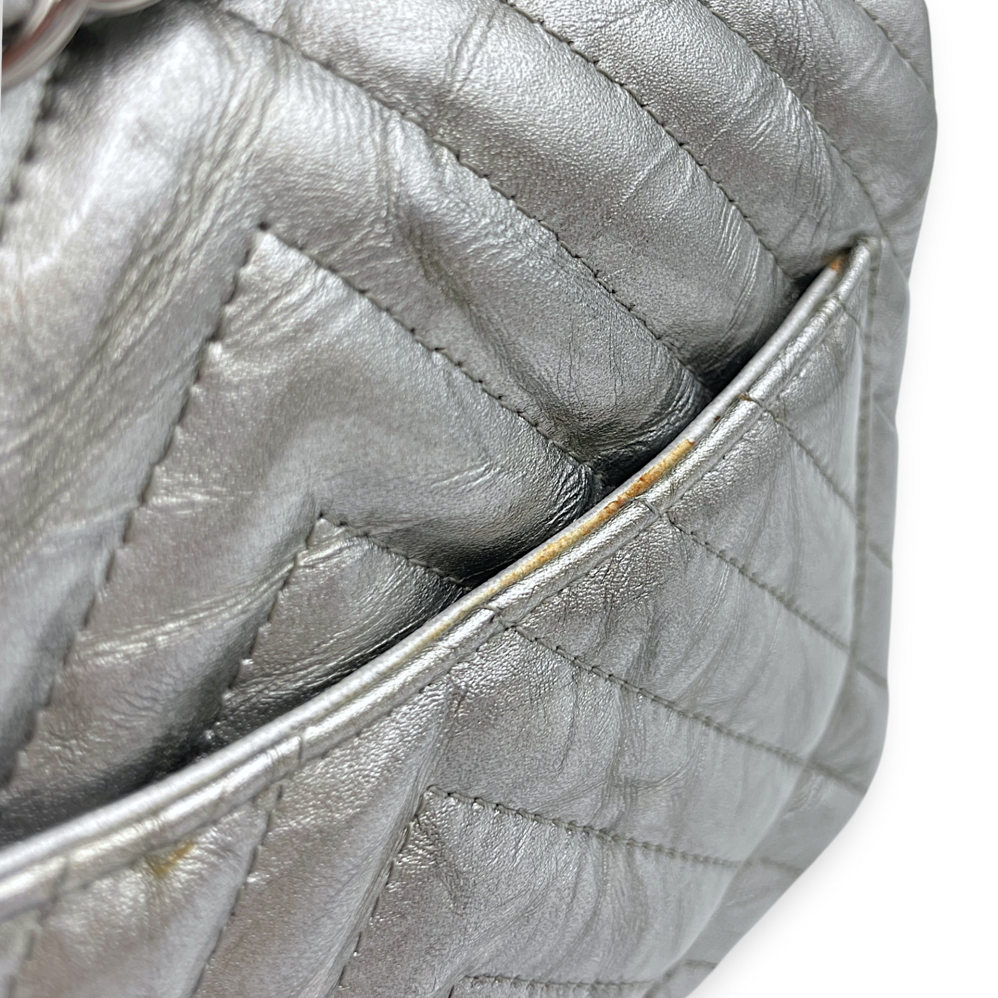 Chevron Mini Square Mini Silver Crossbody Bag in Patent Leather, Silver hardware