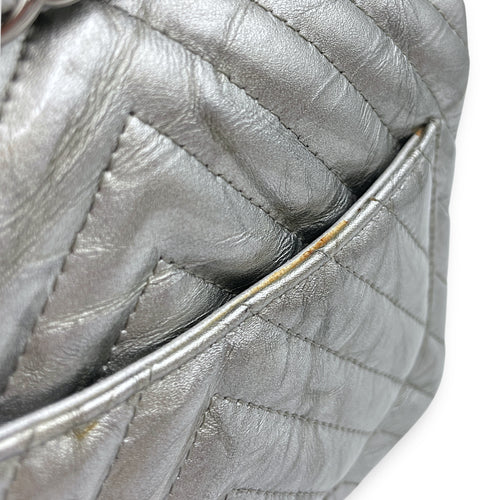 Chevron Mini Square Mini Silver Crossbody Bag in Patent Leather, Silver hardware