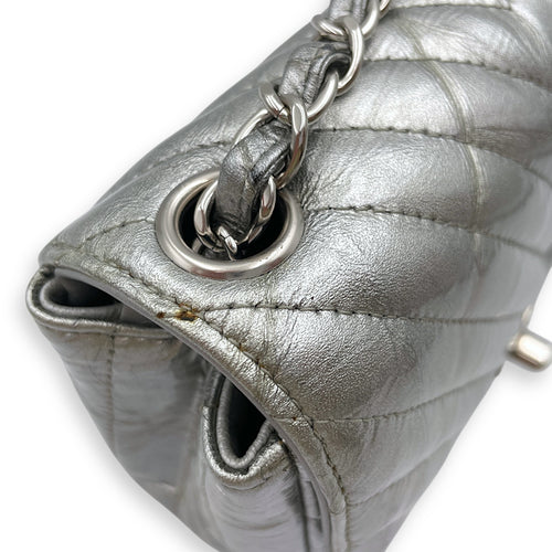 Chevron Mini Square Mini Silver Crossbody Bag in Patent Leather, Silver hardware