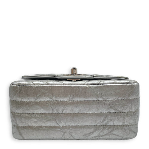Chevron Mini Square Mini Silver Crossbody Bag in Patent Leather, Silver hardware
