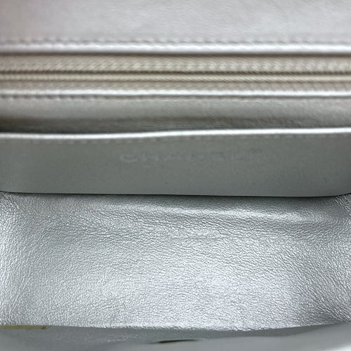 Chevron Mini Square Mini Silver Crossbody Bag in Patent Leather, Silver hardware