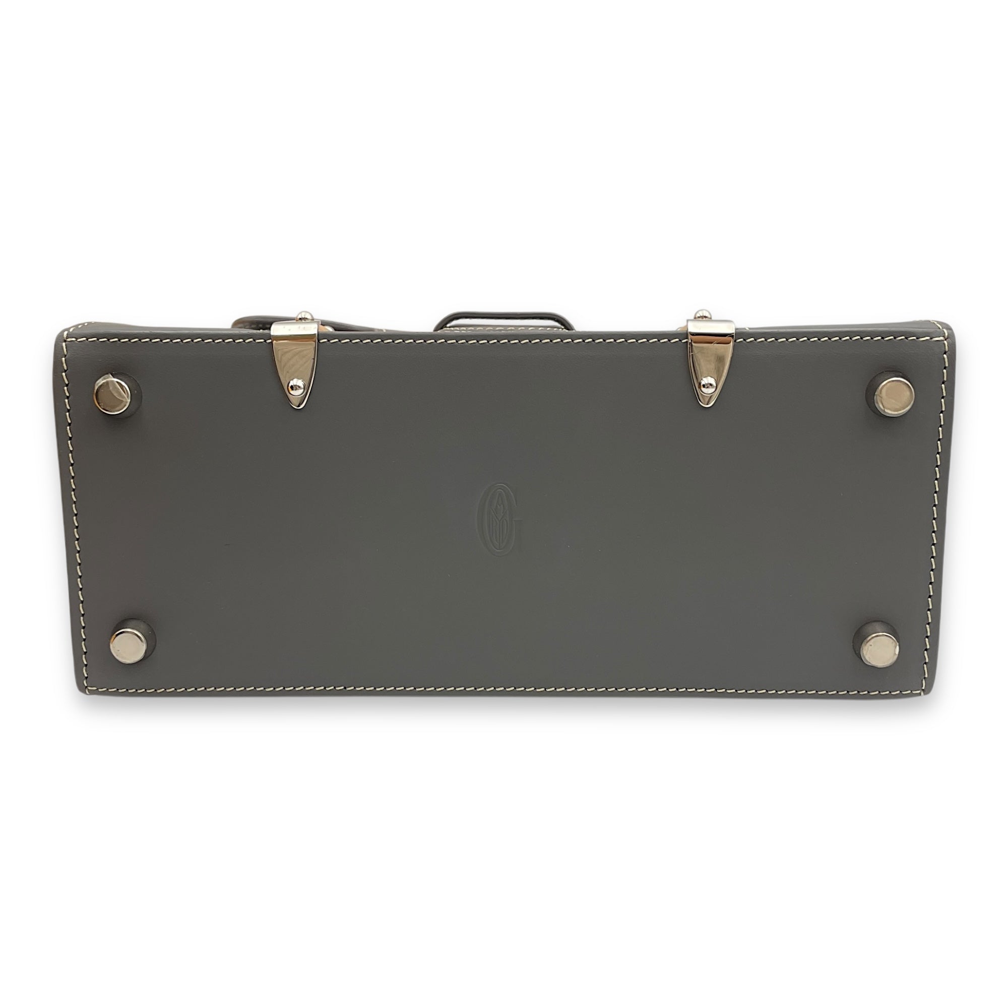 Saigon Structured Mini Grey Crossbody Bag in Goyardine canvas, beech handle, Silver hardware