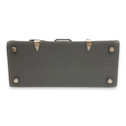 Saigon Structured Mini Grey Crossbody Bag in Goyardine canvas, beech handle, Silver hardware