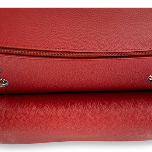 Classic Double Flap Small Red Shoulder Bag in Caviar Leather, Silver hardware