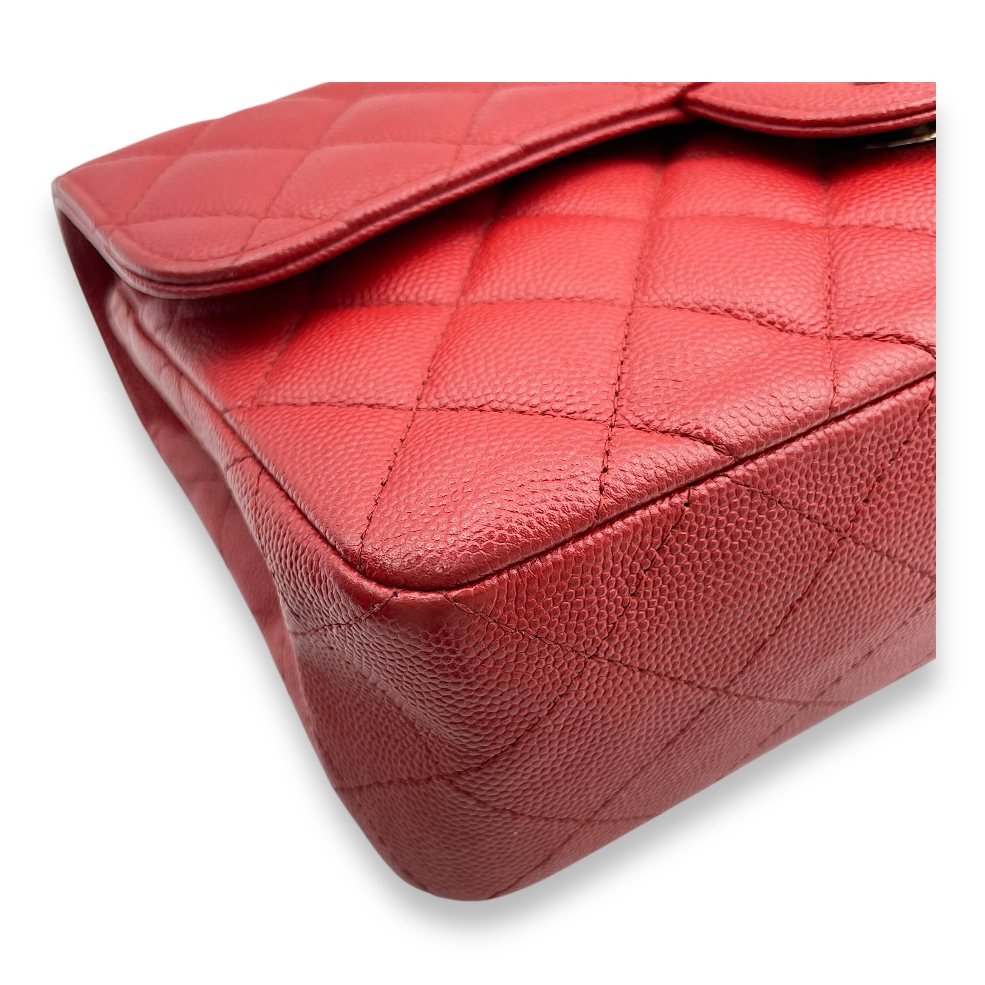 Classic Double Flap Small Red Shoulder Bag in Caviar Leather, Silver hardware