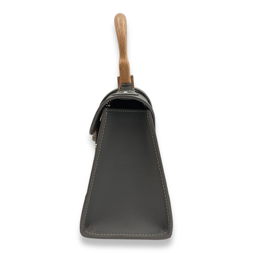 Saigon Structured Mini Grey Crossbody Bag in Goyardine canvas, beech handle, Silver hardware