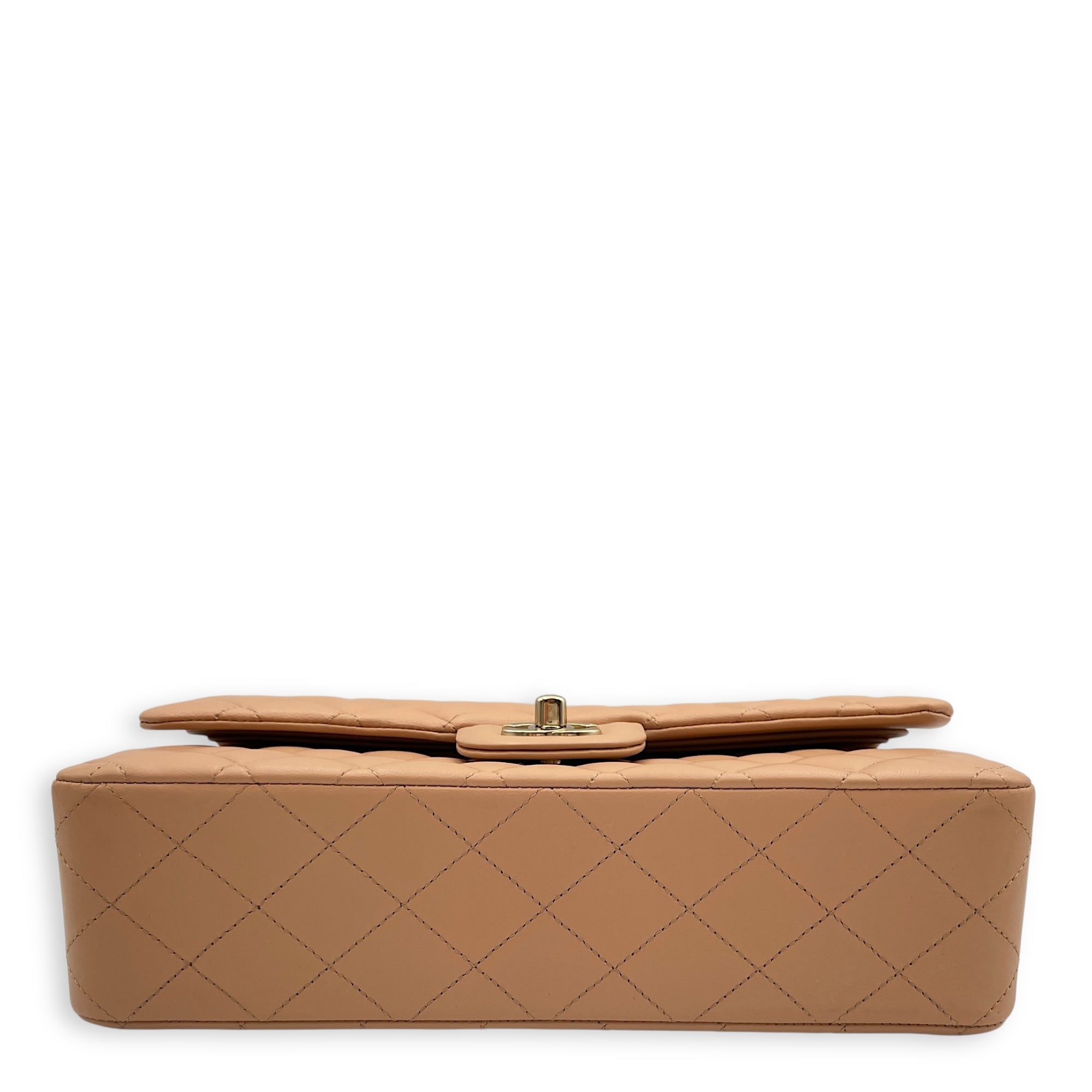 Classic Double Flap Medium Beige Shoulder Bag in Lambskin, Gold hardware