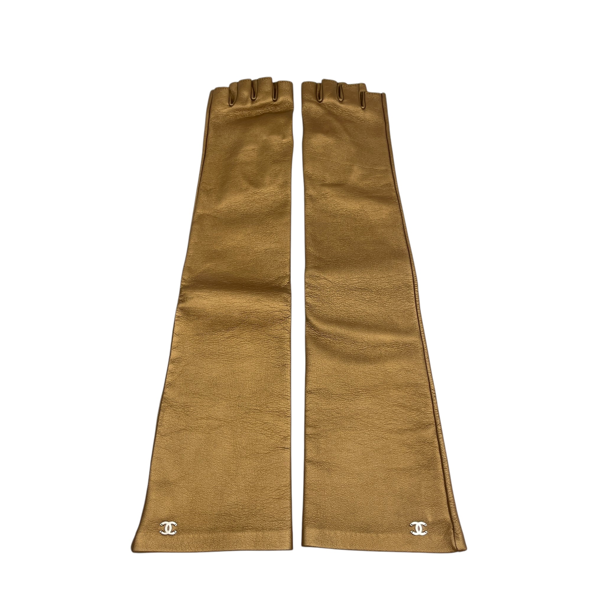 CC Full (Fingerless) 7.5 Bronze Gloves in Lambskin, Silver hardware