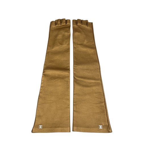 CC Full (Fingerless) 7.5 Bronze Gloves in Lambskin, Silver hardware