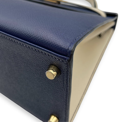 HSS Sellier Kelly 28 Blue Sapphire/Craie in Epsom, Brushed Gold hardware