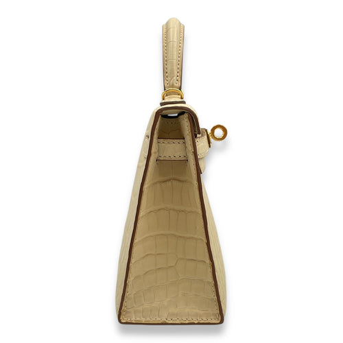 Sellier Kelly 20 Vanille in Matte Alligator, Gold hardware