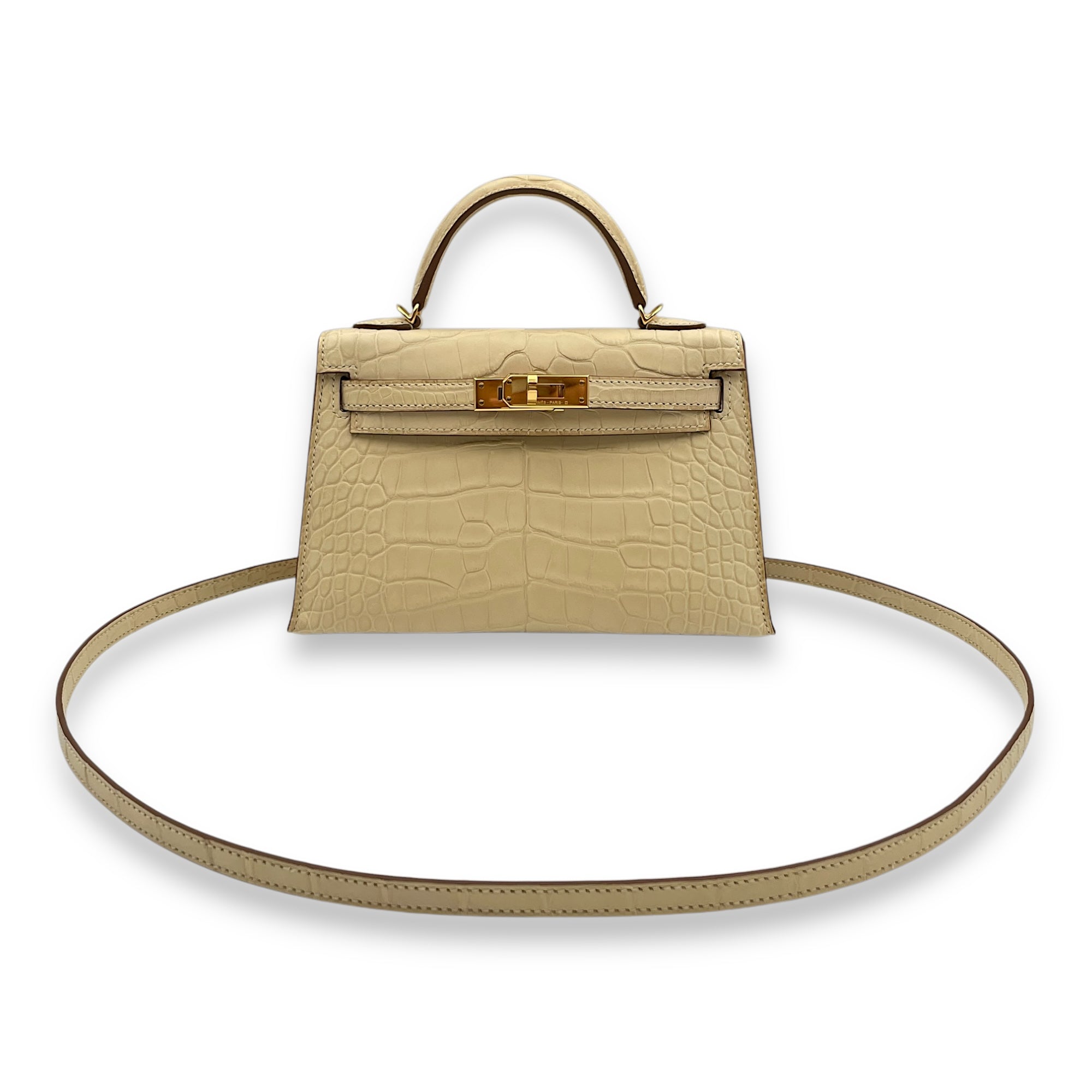 Sellier Kelly 20 Vanille in Matte Alligator, Gold hardware