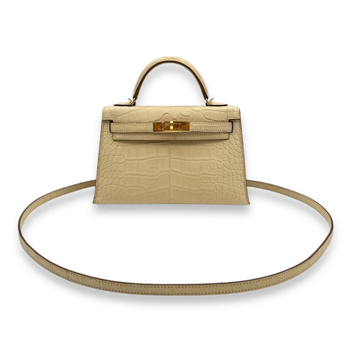 Sellier Kelly 20 Vanille in Matte Alligator, Gold hardware