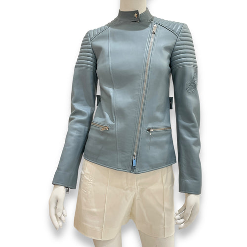 Cazadora Biker Jacket 34 Blue in Lambskin,silk lining, Silver hardware