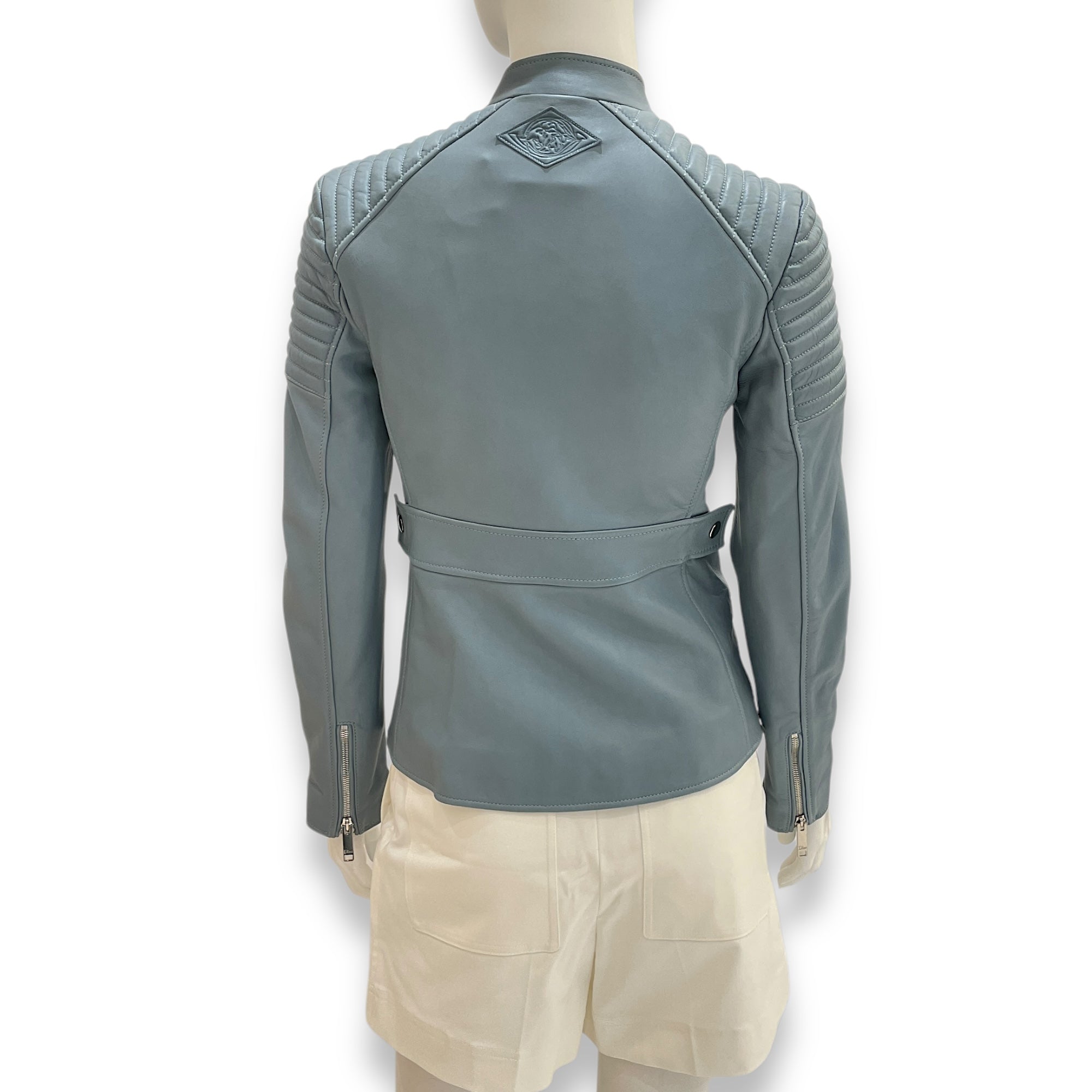 Cazadora Biker Jacket 34 Blue in Lambskin,silk lining, Silver hardware