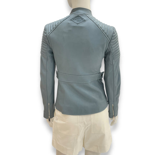 Cazadora Biker Jacket 34 Blue in Lambskin,silk lining, Silver hardware